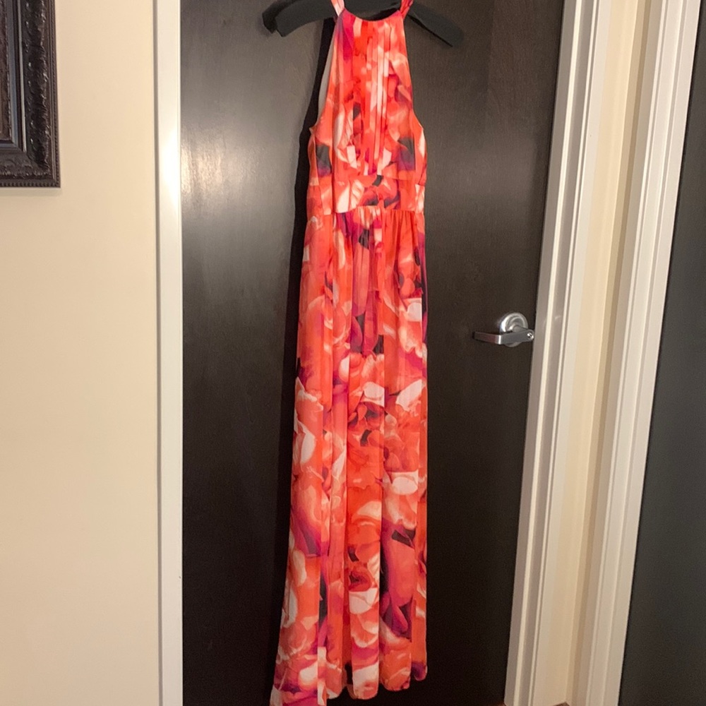 Like New Eliza J Print Chiffon Fit and Flare Maxi Dress Size 8